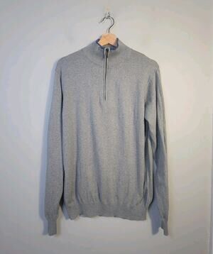 Woolovers Mens M 1/4 Cotton Cashmere Pullover Sweater Gray